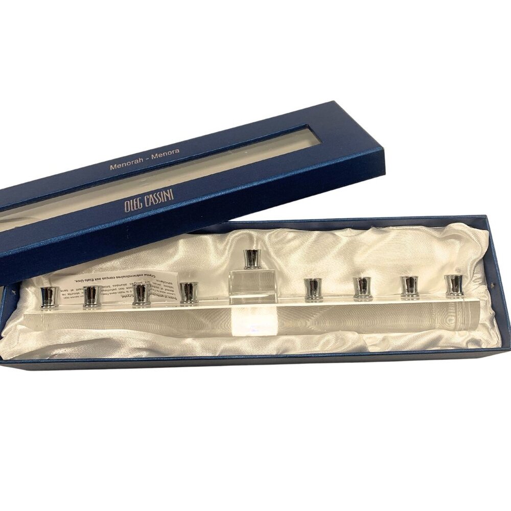 Oleg Cassini Crystal Menorah With Silver Plated Candle Holders In Elegant Box